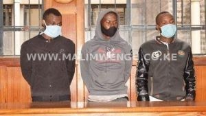 Benson Ikii Cyrus Mwanzia and Benjamin Munyoki at court NMS suspects
