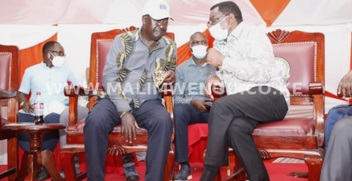 Former prime minister Raila Odinga and siaya Senator James Orengo having a moment in a past event