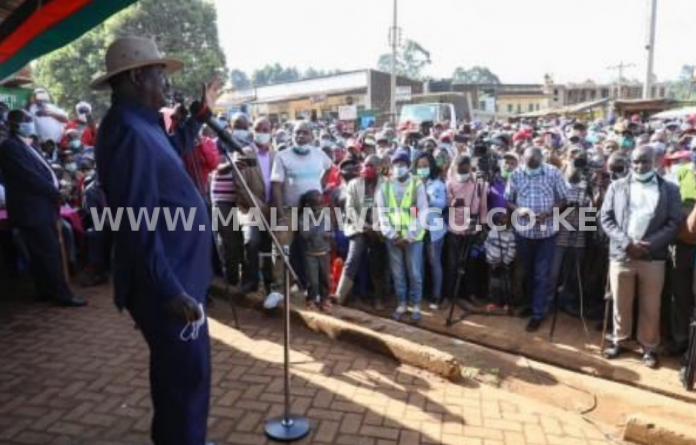 ODM leader Raila Odinga speaking to citizens in a past rally event