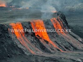 Hot lava flowing from mount Nyiragongo