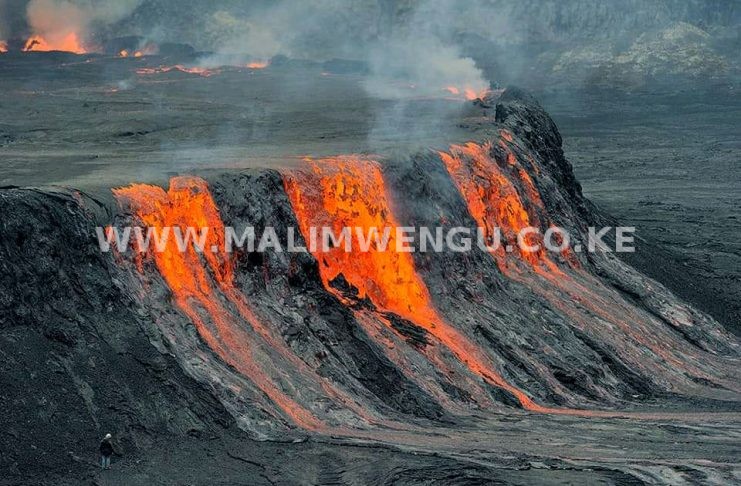 Hot lava flowing from mount Nyiragongo