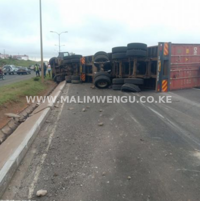 Overturned truck along Langata raod